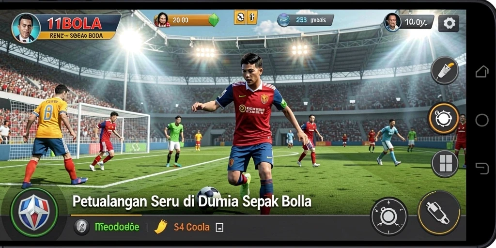 Gameplay seru 11BOLA yang menggabungkan sepak bola dan petualangan.