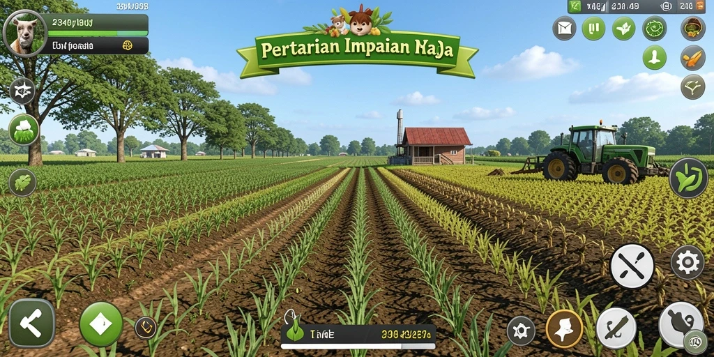 Tampilan gameplay <strong>234E</strong> yang menampilkan aktivitas pertanian yang seru.