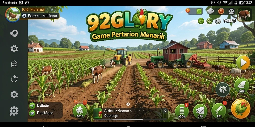 Screenshot tampilan gameplay seru 92GLORY dengan aktivitas bertani.