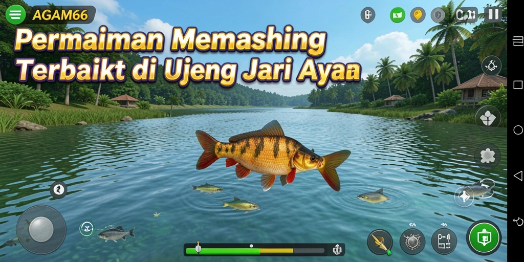 Screenshot AGAM66 menampilkan aksi menangkap ikan yang seru di lingkungan yang indah.