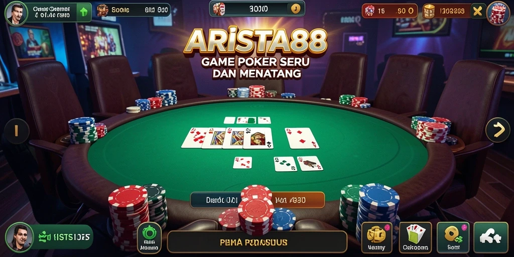 Screenshot gameplay ARISTA88 menunjukkan suasana bermain Poker yang penuh semangat.
