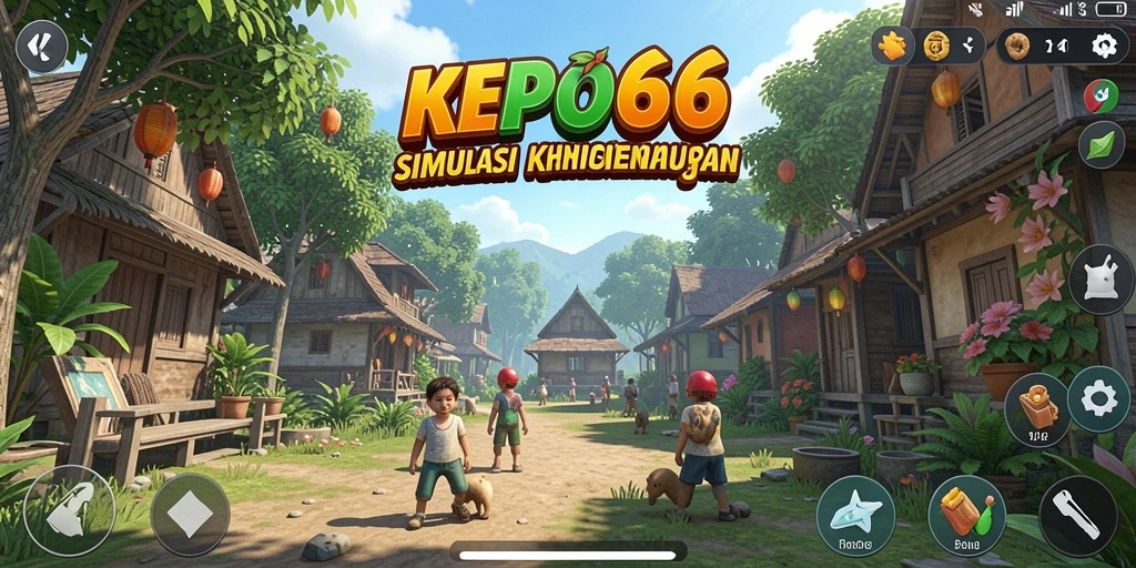 Screenshot utama KEPO66 menampilkan interaksi karakter dalam dunia simulasi yang dinamis.