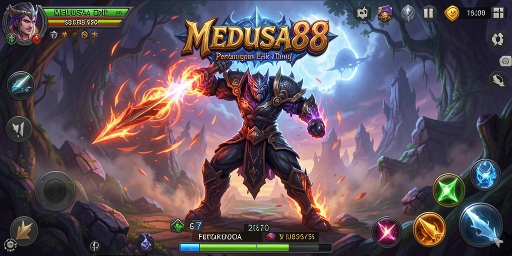 Tampilan pertarungan intens di arena MEDUSA88 yang menegangkan.
