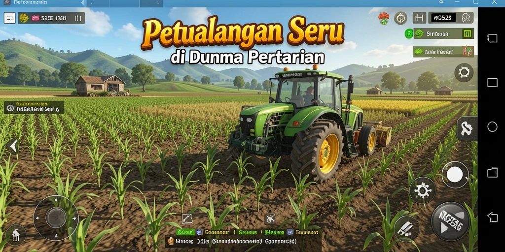 Tampilan gameplay MG525 yang menakjubkan dengan ladang hijau dan hewan yang lucu.