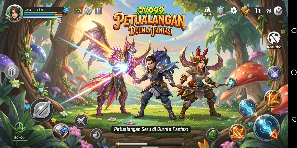 Tampilan gameplay OVO99 yang penuh aksi dan petualangan RPG.