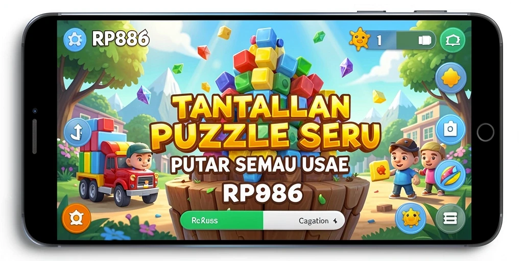 Screenshot RP886 menunjukkan gameplay menantang dengan puzzle yang berwarna-warni.