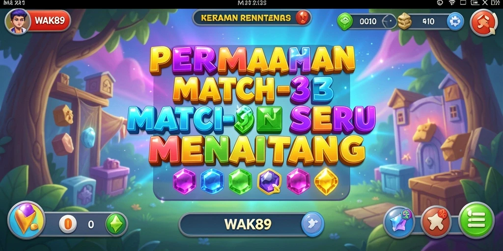 Screenshot utama WAK89 menunjukkan gameplay seru di dunia Match-3.
